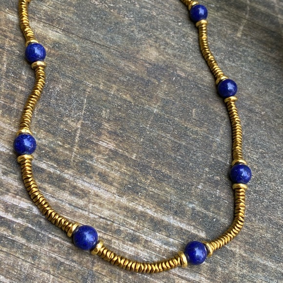 Free People Jewelry - NEW Gold Beaded & Lapis Stone Layering Necklace
